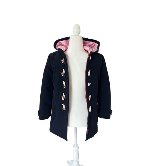 Mini Boden Navy Duffle Toggle Wool Blend Coat Girls Size 11-12Y Hooded Classic - Picture 2 of 9